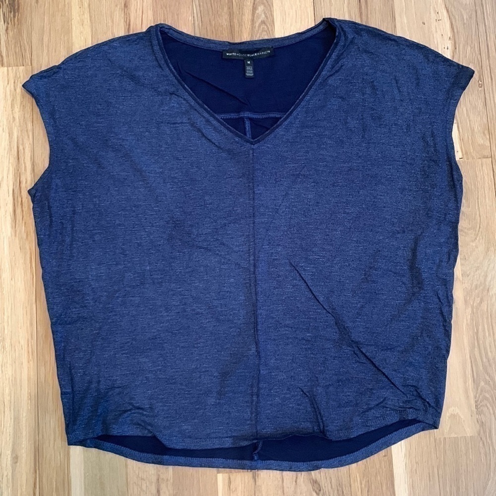 WH|BM Drop Shoulder V-Neck Short Sleeve Blouse Navy Women’s M